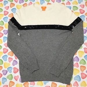 JOE FRESH Women’s Grey Cream Round Long Sleeve KnitSweater Black Sequined